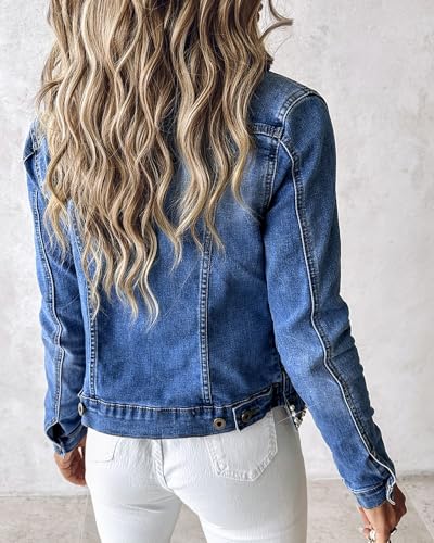 LifeShe Women's Pearls Denim Jacket Cropped Rhinestones Jean Blazer Coat2