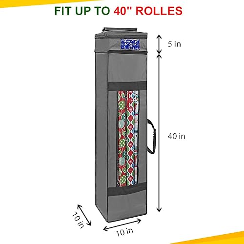Miniatura 2 de ProPik Bolsa de almacenamiento de papel de regalo con bolsillo y asas, incluye lazo para colgar, material resistente con ventana transparente de 47