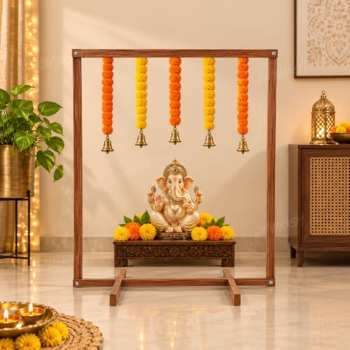 Image of Divyakosh Wooden Mandap Stand for Ganpati Decoration, Navratri, Durga Pooja & Home Decor | 2-Way MDF Backdrop Frame, 30 x 24 Inch