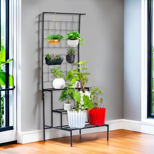 Image of Niyara || Metal Planter Stand || Plant Stand for Pots|| Outdoor Plant Stand (Black 4 Tier Stand)