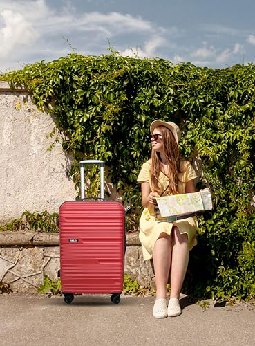 Image of ABS Hard Medium Check-in Suitcase 66 cm | 8 Wheels Metrolite Trolley Bag | Cherry Red Travel Luggage with Smooth Mobility, Combination Lock & Strong Zipper for Air, Road & Weekend Trips
