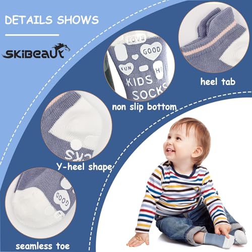 SkiBeaut Baby Socks Ankle Toddler Socks Kids Grips Low Cut Socks Non Slip Grippers Boys Girls Socks for 0-7 Years 5 Pairs4