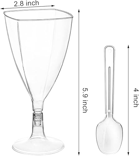 Miniatura 2 de Foraineam Paquete de 100 tazas transparentes de postre con cucharas, copas de vino de plástico, copas de champán de plástico de 7 onzas, copas de