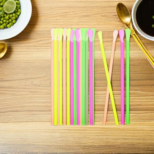 300 pitillos coloridos de plástico con cuchara dual 20 cm miniatura 5