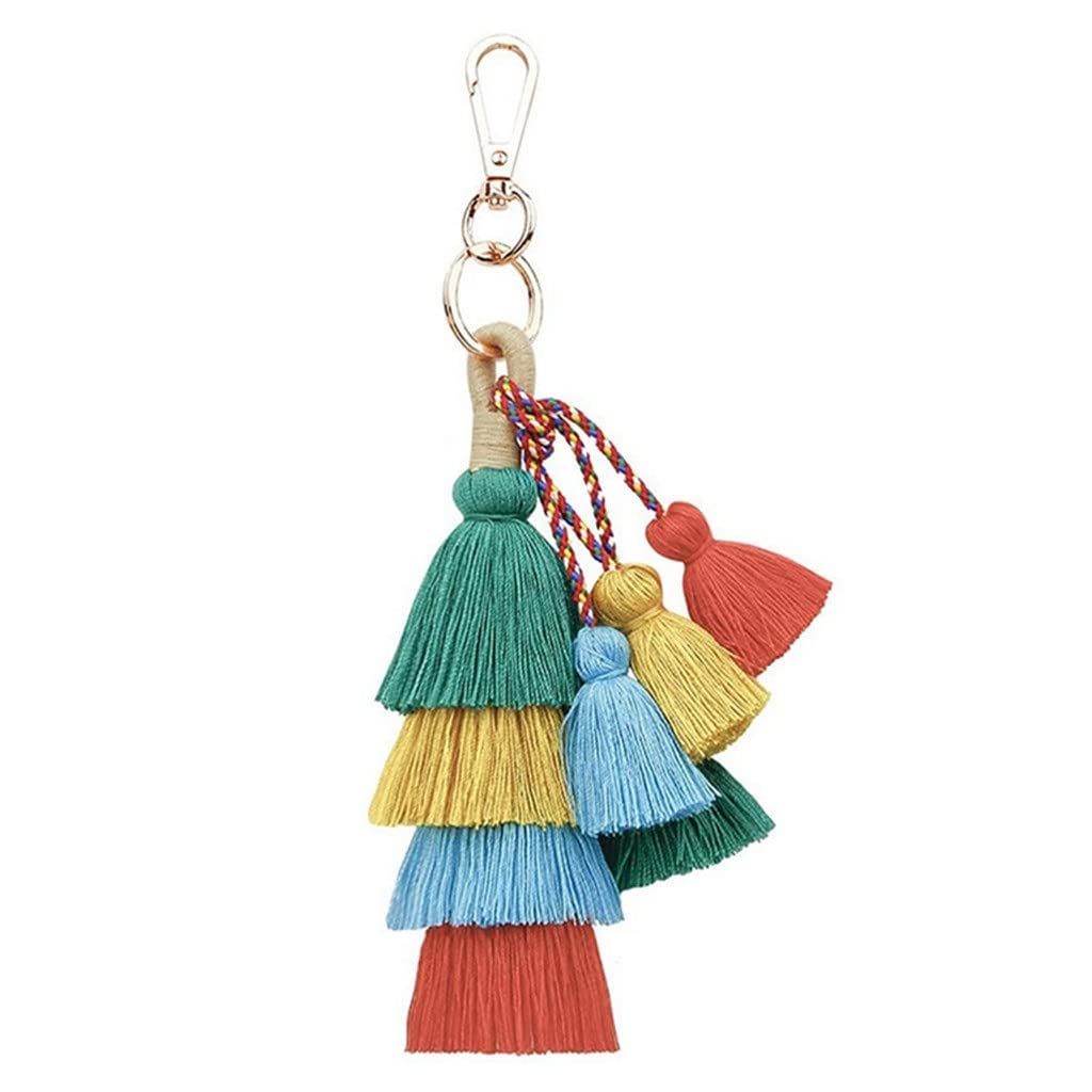 WASHLA Bunte Taschenanhänger-Quasten-Schlüsselanhänger, handgefertigter Auto-Schlüsselanhänger, Schlüsselanhänger-Anhänger für Geldbörse, Handtasche, Dekoration (Farbe: A, Größe: Einheit