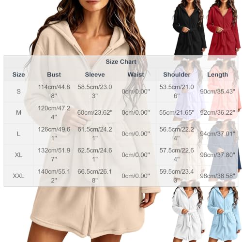 fartey Bathrobe for Women Plus Size Zip Up Hooded Robes Fleece Short Robe - image 6