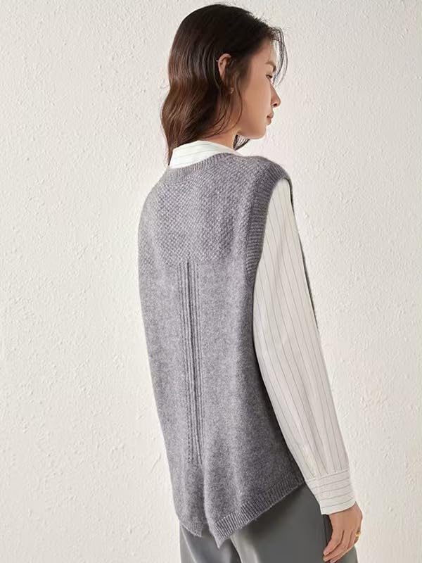 100% Merino Wool Sweaters Women's Female Fall Winter Knitted Pullover Crew Neck Waistcoat Sleeveless Vest(WQ7050)2