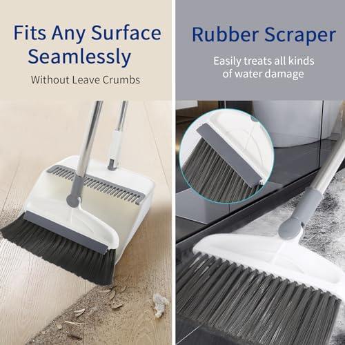 Besen mit Kehrschaufel-Kombi-Set, 2-in-1 Besen und Kehrschaufel-Set mit langem Griff, aufrechter 180° drehbarer Besen mit Bürste und leichten Kehrschaufeln für Zuhause, Küche, Zimmer, Büro, Lobby, – Bild 4