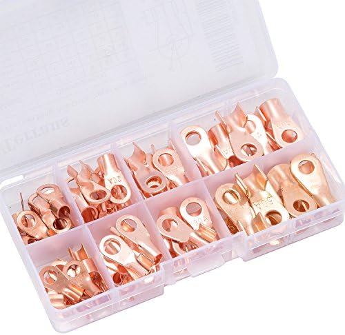 Terrans 70 Pcs Copper Ring Lug Terminals Kit, Open Barrel Wire Crimp Connector Tubular Battery Cable Eye Terminals, OT 10A 20A 30A 40A 50A