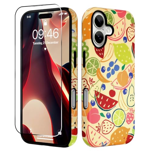 ZIYE Magnetic Case for iPhone 17 with Screen Protector, Compatible with MagSafe, Summer Fruit Party Lemon Phone Case, 2-Layer Drop Protective Matte Hard Cover for Women Girl