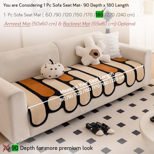 Image of HOKIPO 'Moderna Curves' All Season Sofa Cover Mat for 1 /2 /3 Seater & L Shape Sofa. Make Your Own Sofa Cover Set, Anti-Slip Mat Length 90(D) x 180(L) cm, Oyster Beige (AR-6126-BGE)