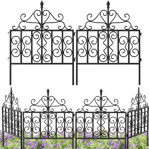 AMAGABELI GARDEN & HOME 5 Panels Decorative Garden Fences and Borders for Dogs 32in(H)×10ft(L) No Dig Metal Fence Panel Garden Edging Border Fence for Animal Barrier Fencing for Flower Bed Yard Patio