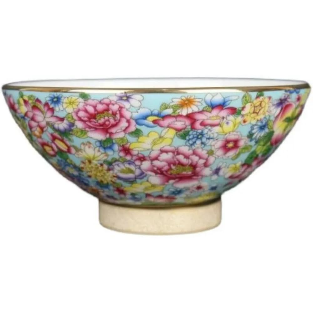 Cuenco de porcelana de 5.1 pulgadas con borde azul chino Famille Rose