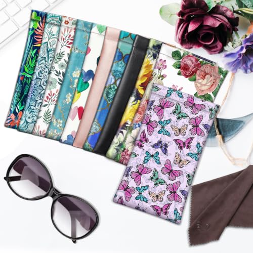 Image of FINTIE Soft Eyeglasses Case with Cleaning Cloth, Portable Squeeze Top Vegan Leather Glasses Pouch, Sunglasses Eyewear Bag