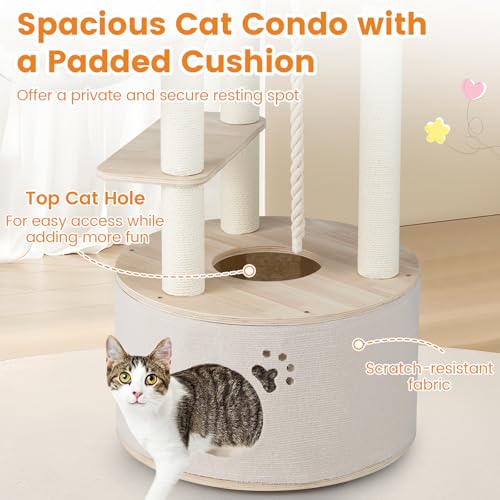 Árbol para gatos de madera de 55.5 pulgadas con múltiples niveles miniatura 6