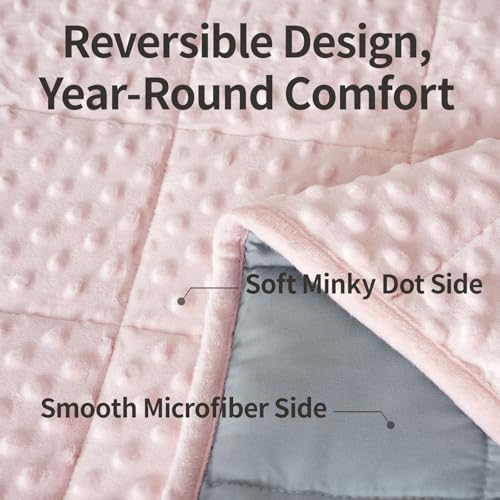 Image of Mr. Sandman Weighted Blanket for Adults Queen Size 15 lbs, Soft Cooling Heavy Minky Blanket for Sleep, Washable Throw Blanket with Glass Beads, 60 x 80 Inches, Blush Pink /Grey