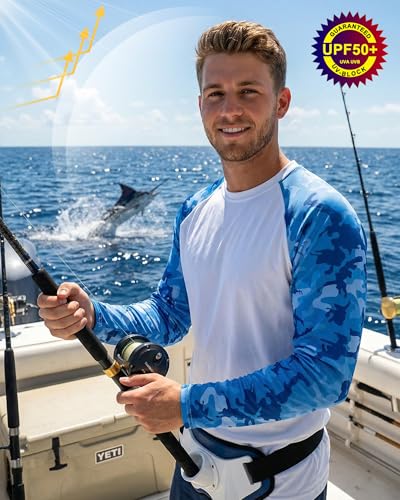 Image of FISHEAL Mens Long Sleeve Fishing Camo Shirts, UPF 50+ Sun Swim Rash Guard