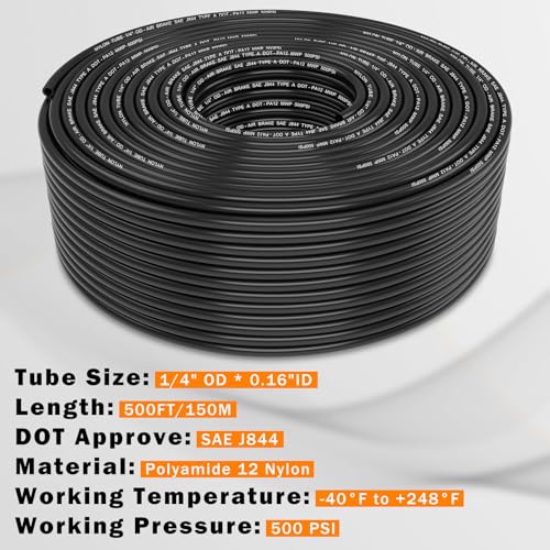 Image of CheeMuii 500 FT 1 /4 inch DOT Air Line 1 /4 PA12 Nylon Pneumatic Tubing 152 Meter 1 /4 Inch OD Pneumatic Air Tubing Pipe Hose Line for Semi Truck Trailer or Industrial Air System