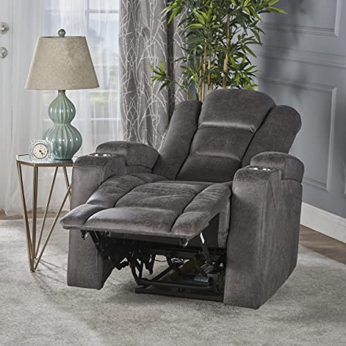 Christopher Knight Home Emersyn Tufted Microfiber Power Recliner With Arm Storage And Usb Cord, Slate / Black 38.75D X 33W X 41.75H In #TOP4