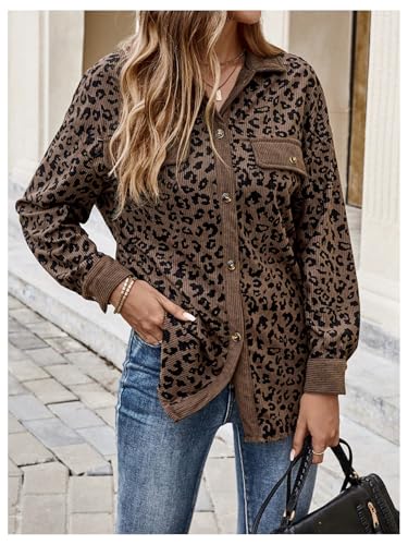 SOLY HUX Women's Leopard Print Jacket Button Down Long Sleeve Shacket Fall Jacket Outerwear4