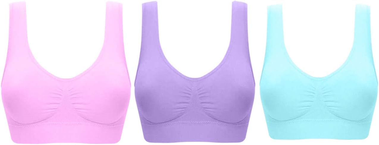 UtopyaUK3 Pack Comfort Bra Padded Women Girls Crop Top with Pads Seamless Sleep Yoga Bralette Leisure Stretch Sports Vest Wide Straps Value Pack