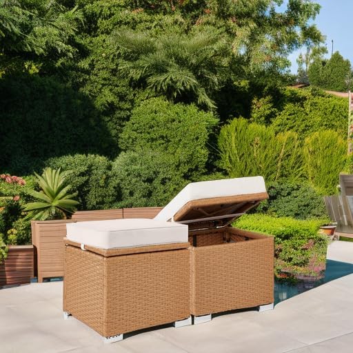 Miniatura 6 de Best Choice Products Juego de 2 otomanas de mimbre, muebles de exterior multiusos para patio, patio trasero, asientos adicionales, reposapiés, mesa