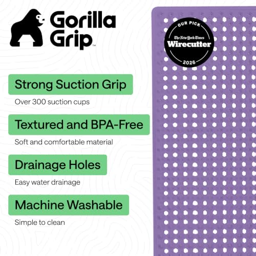 Image of GORILLA GRIP Bath Tub Shower Mat, Bathtub Floor Liner, 35x16 Purple Opaque