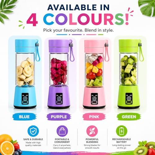 Image of Portable 6 Blade Juicer Blender USB Rechargeable Personal Size Mixer Grinder with Built In Jar Bottle Fruit Juice Maker Smoothie Blender for Home Kitchen Gym Travel Outdoor Use