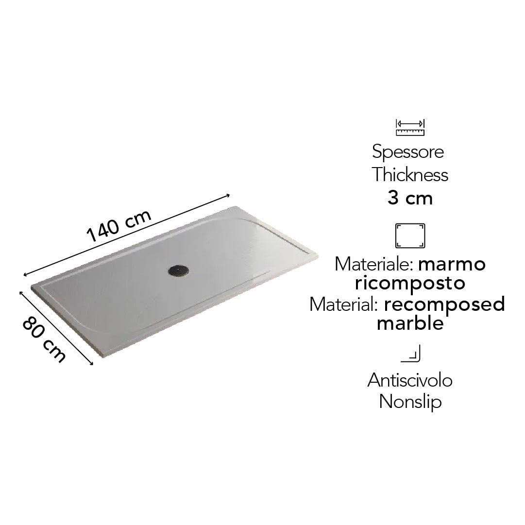 Kiamami Valentina - Plato de Ducha 140x80 en mármol recombinado Delgado 3cm | Klio