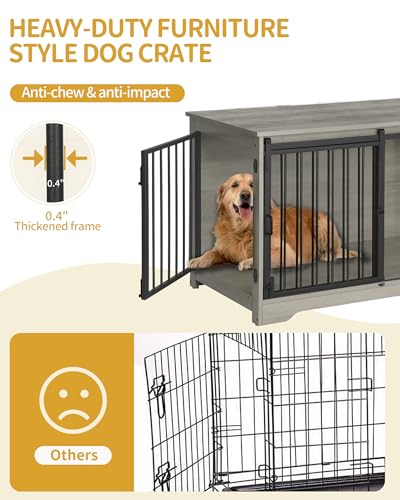 Hzuaneri Hundekäfig Möbel, 100cm hundebox für zuhause, Schiebetüren, Moderne hundebox Holz Indoor für kleine/mittlere/große Hunde, Hundekäfig für Zuhause, 100 x 60 x 68 cm, Hell Elfenbein DFC02305B