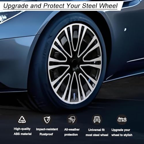Image of Hubcap Wheel Cover Replacement R16 Hub Caps Universal-Fit Steel Wheel Rim Cover ABS Material Exterior Accessories for Car Truck SUV -Set of 4(16-inch,Silver-Black)