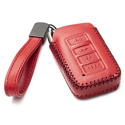 Image of Vitodeco Genuine Leather Smart Key Fob Case Cover Protector Compatible for Lexus UX, NX, RX, GX, LX, is, ES, GS, LS (2014-2021) - 4-Button, Red