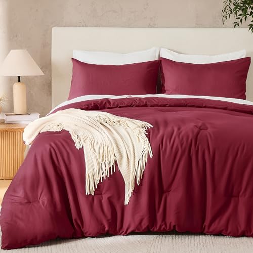 Andency Burgundy Comforter Queen Fluffy Lightweight Queen Comforter Set