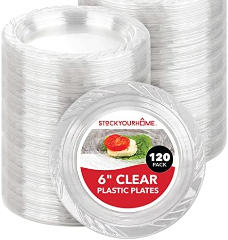 Stock Your Home Clear Plastic Dessert Plates (120 Pack) Flexible Disposable Clear Plates for Dessert & Appetizers, Crystal Clear Small Plates for Parties & Catering, 6-Inch Clear Plastic Party Plates