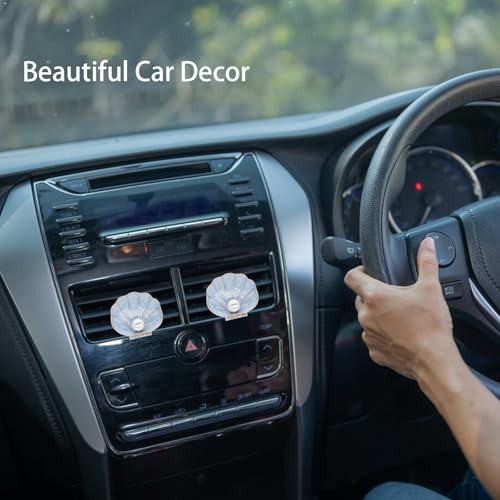 Image of ORIESSE 2pcs Seashell Air Vent Clips Car Air Freshener Scallop Beach Ocean Themed Car Interior Decor for Women Light Blue Car Accessories Refillable Diffuser