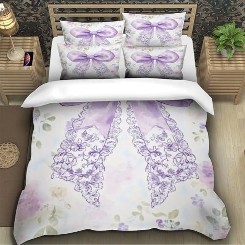 Linge de lit microfibre ultra douce de qualité supérieure avec décor nœud violet - 5