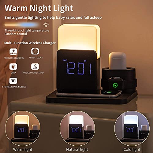 Wireless Charger,3 In 1 Fast Charging Station With Digital Alarm Clock And Night Light,Compatible For Iphone 13/13 Pro/12/12Pro Max/11 Series/Xs Mas/Xr/Xs/8/8 Plus/Iwatch/Airpods/Samsung Galaxy #TOP2