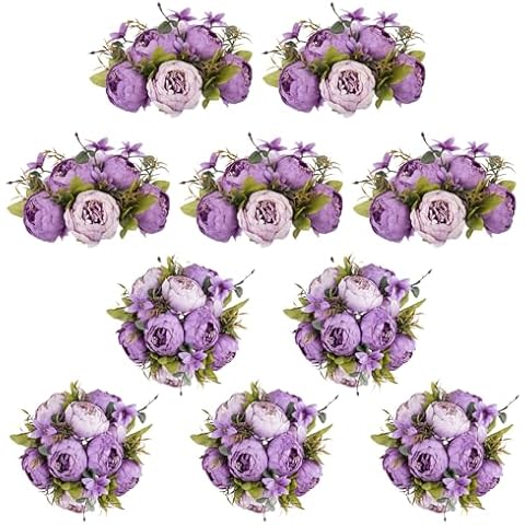 NUPTIO Flower Balls Flowers for Centerpieces: 10 Pcs 9.4 inch Diam Purple Artificial Peony Fake Flower Ball Arrangement Bouquet Wedding Centerpieces for Tables Wedding Centerpiece Decorations Cover