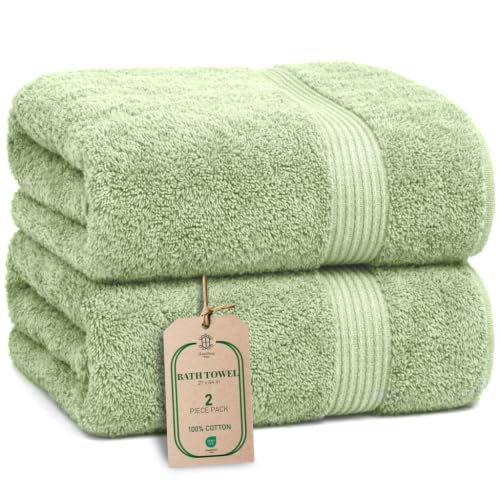 HomeBurg Luxe 2-Piece Bath Towel Set – Large Soft Cotton Towels, Absorbent, Durable & Skin-Friendly, Machine Washable, 27 x 54 in (Sage Green)
