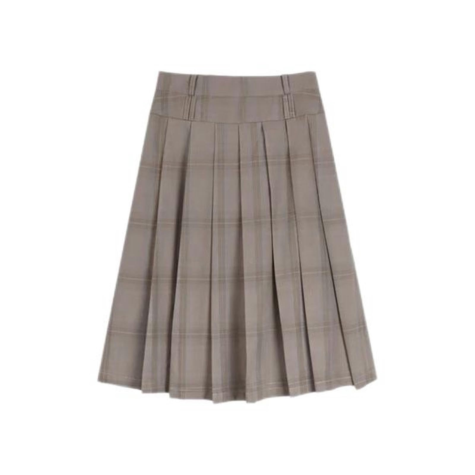 AYAZER AYAZER Falda Plisada de Longitud Media de Estilo Universitario de Moda Coreana de Cintura Alta para Mujer, Uniforme Escolar de otoño e Invierno-Imagen-XL