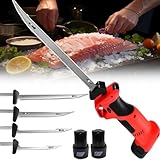 smafoseedding Cuchillo Eléctrico Profesional para Filetear Pescado Y Carne con Carga Rápida: Cuchillo Inalámbrico De Vaivén, 4 Hojas con Revestimiento De Titanio, 2 Baterías.