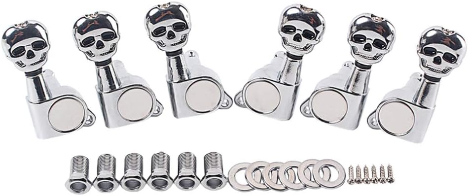 Milisten Guitar String Tuning Peg Skull Shape Tuner Machine Head Knobs Machine Head Tuners with 6 Screws for Electric Guitar Acoustic Guitar Parts Silver : Musical Instruments