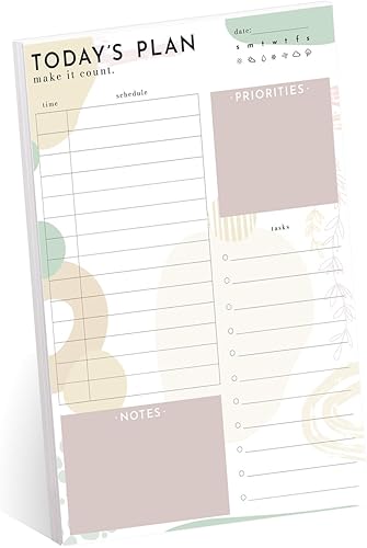 Today's Plan - Planificador diario 8 x 11.5 pulgadas con notas adhesivas para rellenar el rastreador de tareasdiseño bohemio únicolistas