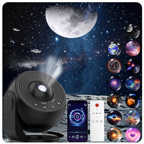 Image of Galaxy Projector for Bedroom Pro Version, HD 12 in 1 Film Discs Star Projector with Bluetooth Galaxy Light, Planetarium Projector with Timer, White Noise, 360 Rotation, Remote Control,Black