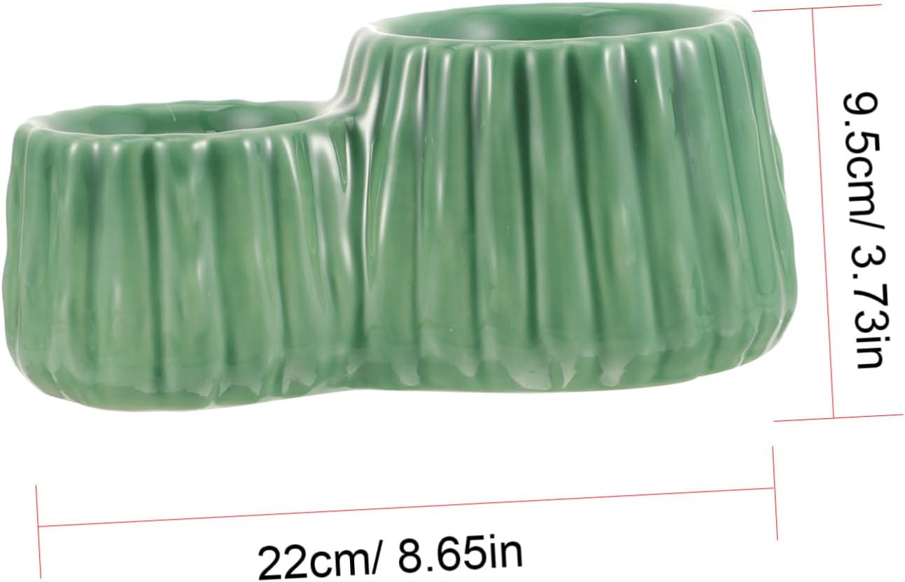 Elevated Ceramic Cat Bowl with Sloped Design for Comfortable Eating Non-tip Raised Pet Feeder for Cats and Dogs Easy-Clean Smooth Surface Stable and Reusable Green Dual-Bowl