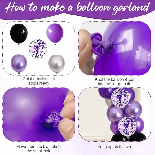 Image of Purple and Black Balloon Garland Kit with Chrome, Confetti Balloons for Birthday Theme Decoration, 51 Pcs