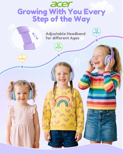 acer OHR702 Kids Bluetooth Headphones, Wireless & Wired, Over-Ear | 75H Playtime, Bluetooth 6.0, 3.5mm Jack Aux Cord, 85dBA Safe Volume,Fast Charging,for iPad/Toddler/Travel/Tablet-Purple Green - image 7