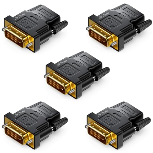 Image of DVI to HDMI Adapter, DVI 24+1 Male to HDMI Female High Speed Adapter Converter Gold Plated Support 1080P for HDTV, Plasma, DVD, Projector, Computer (Black) (Pack of 5)
