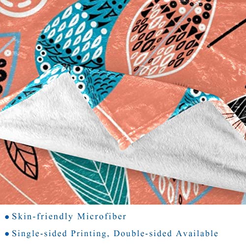 Couverture microfibre douce motif oiseaux abstraits et feuilles - 3