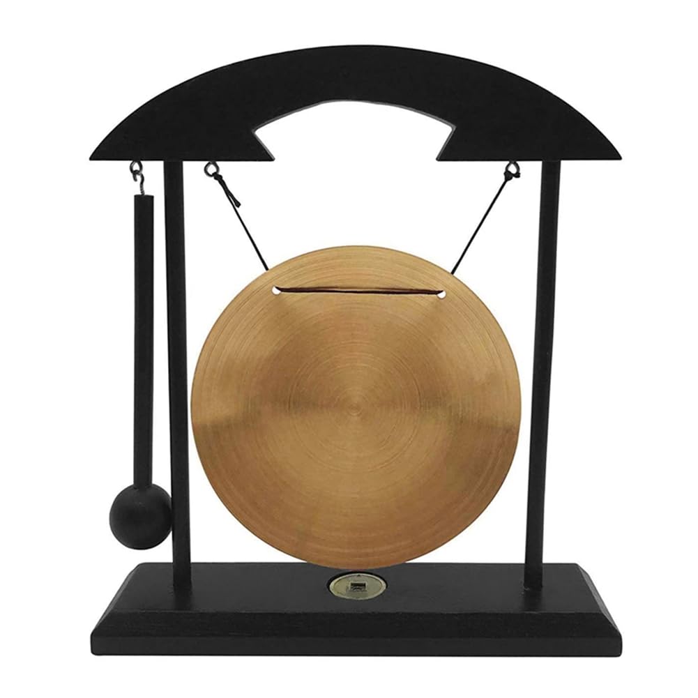 Mini Gong De Bureau En Laiton 12.5 Cm - Avec Maillet Et Support - Décoration Asiatique, Instrument De Percussion Ou Cadeau